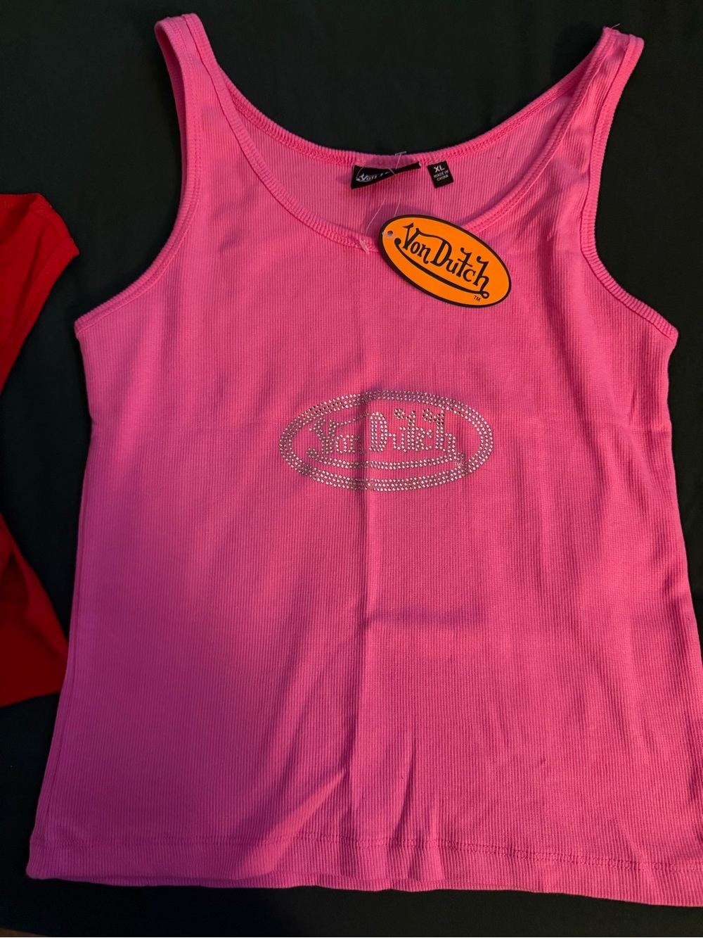 Von Dutch Hot Pink Rhinestone Logo Tank** NWT